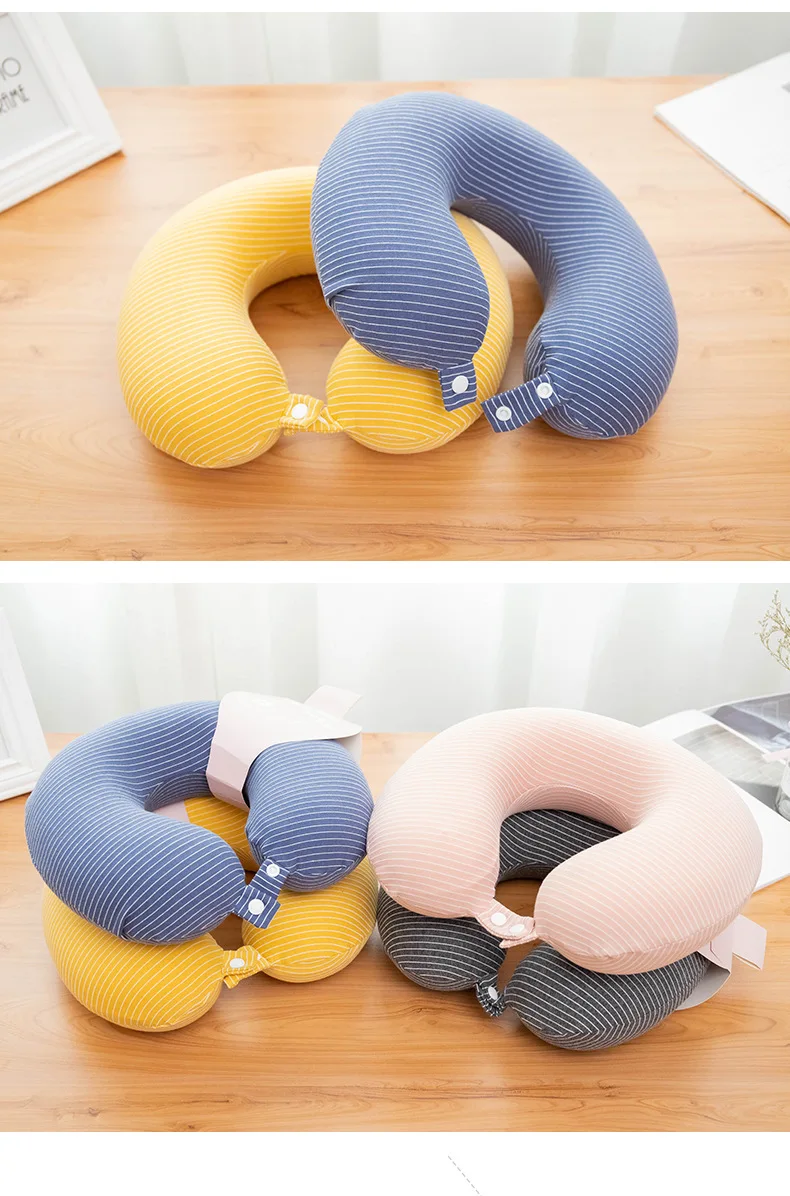 Simple Fruit Stripes Memory Foam U-shaped Pillow Students Teenager Lunch Break Neck Support Pillow Travel Dacron Viscose U-SHAPE
