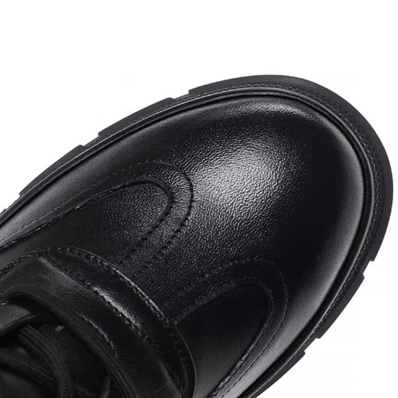 Taoffen Women Casual Winter Ankle Boots Real Leather Thick Sole Fashion Boots Round Toe Comfortable Snow Shoes Woman Size 35-39