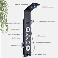 Black Nickel LED Shower Panel Six Functions Shower Column Rain Waterfall Shower Massage Spa Jets Tub Shower With Bidet Bath Taps 5