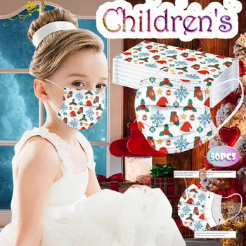 

50/100 Pc Children's Masks Three-layer Protective Christmas Santa Claus Cartoon Printed Disposable Mask mascarillas infantiles