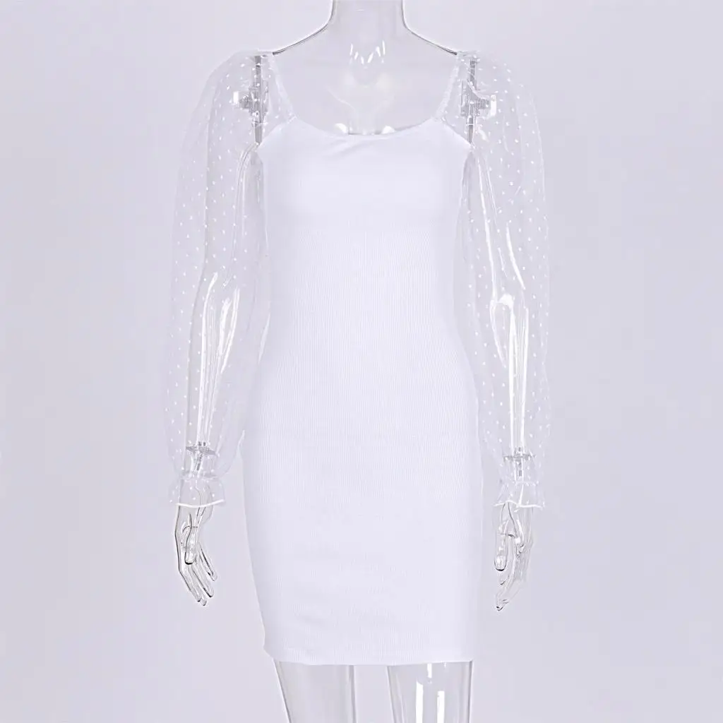Foridol, Тюлевое платье с пышными рукавами, Сетчатое Тюлевое облегающее платье, женское осенне-зимнее клубное мини-платье, модное трикотажное платье vestidos