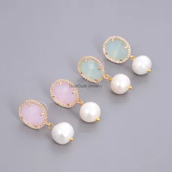 

GG Jewelry White Pearl Green Pink Aqua Green Cat Eye Earrings