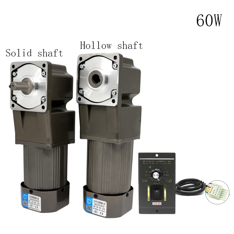 60W AC220V Right Angle Gear Reducer, 90 Degree Angle Low Speed Motor, Forward and Reverse + Speed Controller