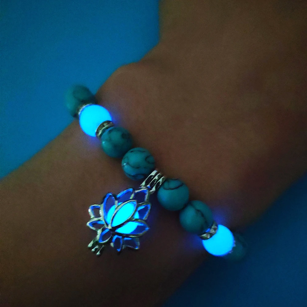 Luminous Glowing In The Dark Moon Lotus Flower Shaped Charm Bracelet Man Women Yoga Prayer Buddhism Natural Stones Jewelry Bracelets Aliexpress