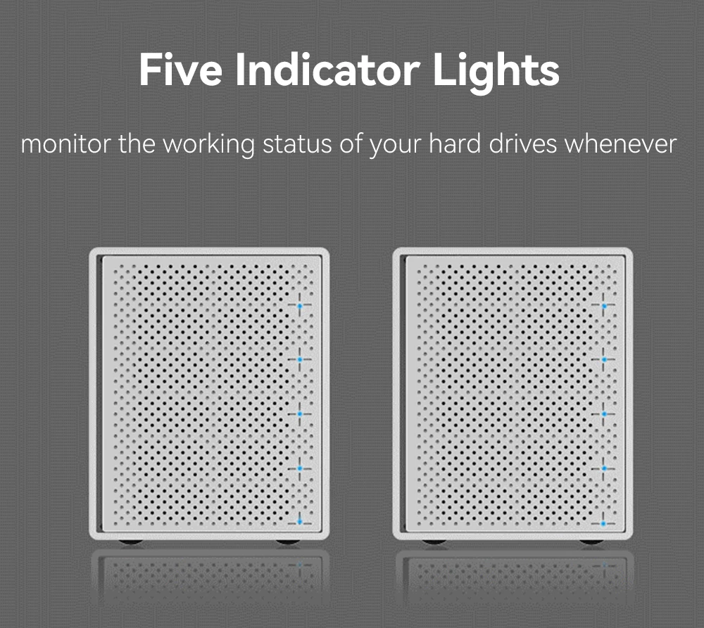 Yottamaster PS500U3 Aluminum 5 Bay 2.5"/3.5" USB3.0 Support 5x16TB for Personal Storage External Hard Drive Enclosure SATA 3.0