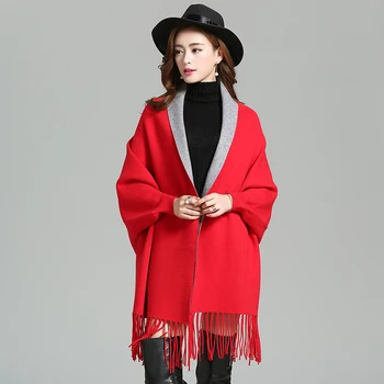 

Qiu dong new sable topcoat double knitting cardigan bats tassel cloak shawl sweater coat