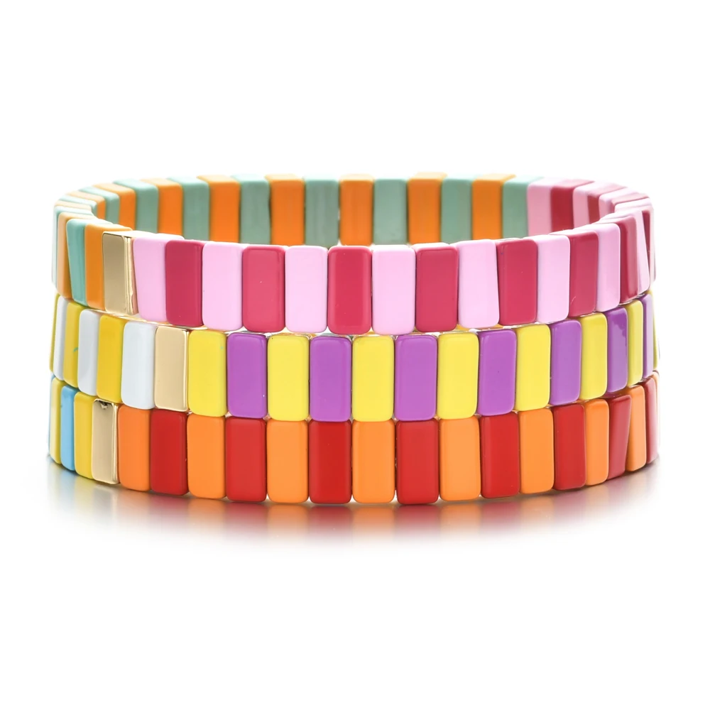 

NEW Design DIY Beads Enamel Tile Bracelet Pulseras Mujer Moda 2023 Bracelets Jewelry Women Bileklik Boho Rainbow Armband