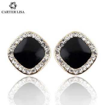 

CARTER LISA Female Fashion Dainty Black Square Shinning Rhinestone Stud Earrings Best Gift For Women Girl Accessories Oorbellen