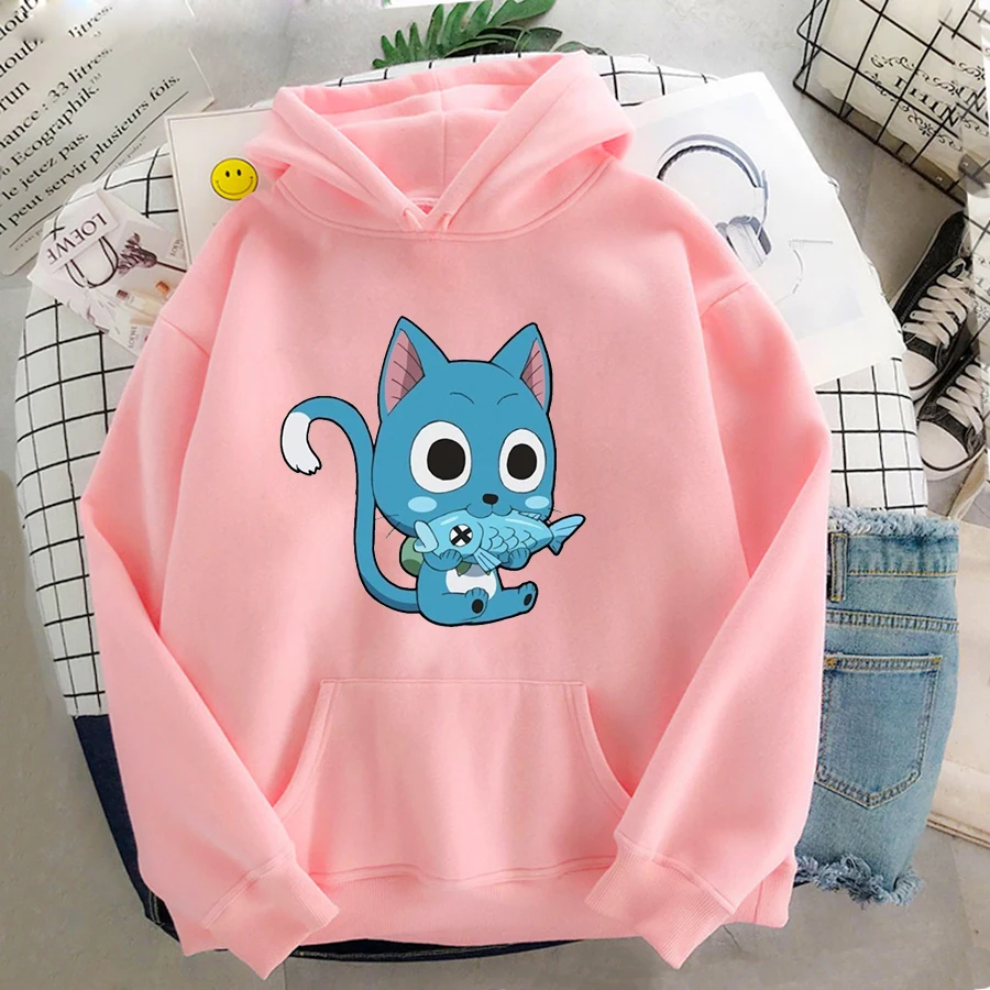 Harajuku Japanese Anime Fairy Tail Kawaii cat Printed women's 2021 New autumn/winter Hoodie Couple Street cute Sweatshirt Tops