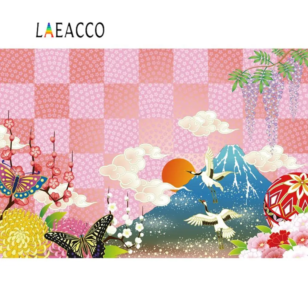 

Laeacco Happy Japanese New Year Spring Flower Mountain Fuji Pattern Photography Backdrop Photo Background Photocall Photo Studio