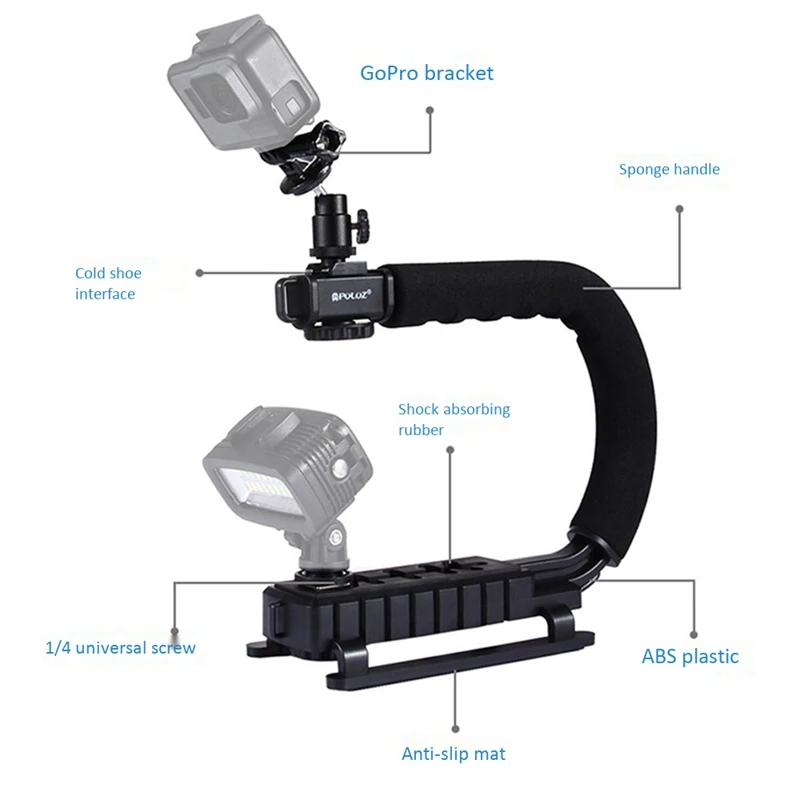 FFYY-Puluz U/C Shape Portable Handheld Dv Bracket Stabilizer +Video Microphone Kit With Cold Shoe Tripod Head For All Slr Camera