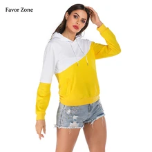 Autumn Winter Women Hooded Tracksuit White Yellow Patchwork Color Fashion Hoodies Sweatshirt For Woman Casual Loose Pullover Top