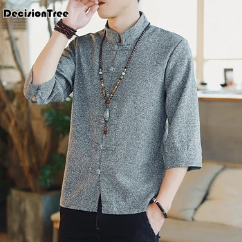 

2020 cotton traditional chinese tang suit top clothes men long sleeve kung fu tai uniform shirt blouse coat