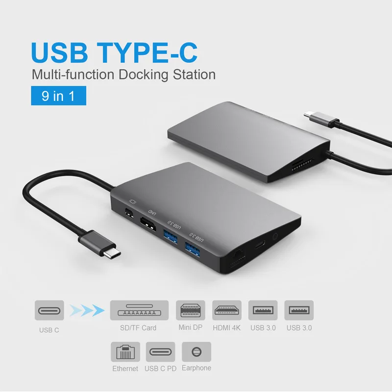 

9-in-1 USB Type C Hub Adapter Multi Function Type-C Hubs Splitter 4K HDMI Expansion Dock Type-C hub Compatible with Macbook Pro