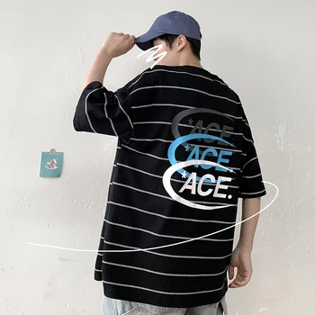 

2020 Spring And Autumn New Trend European And American Style Couple Harajuku Casual Striped Printed T-shirt Cotton M-5XL