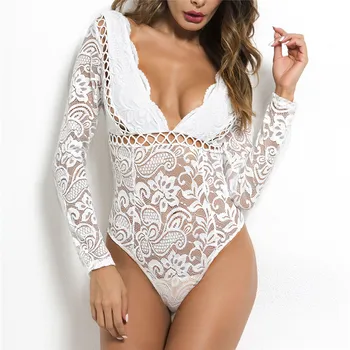 

GAOKE Backless lace bodysuit transparent female body hot sexy teddies 2020 jumpsuits women deep V sheer bodysuits