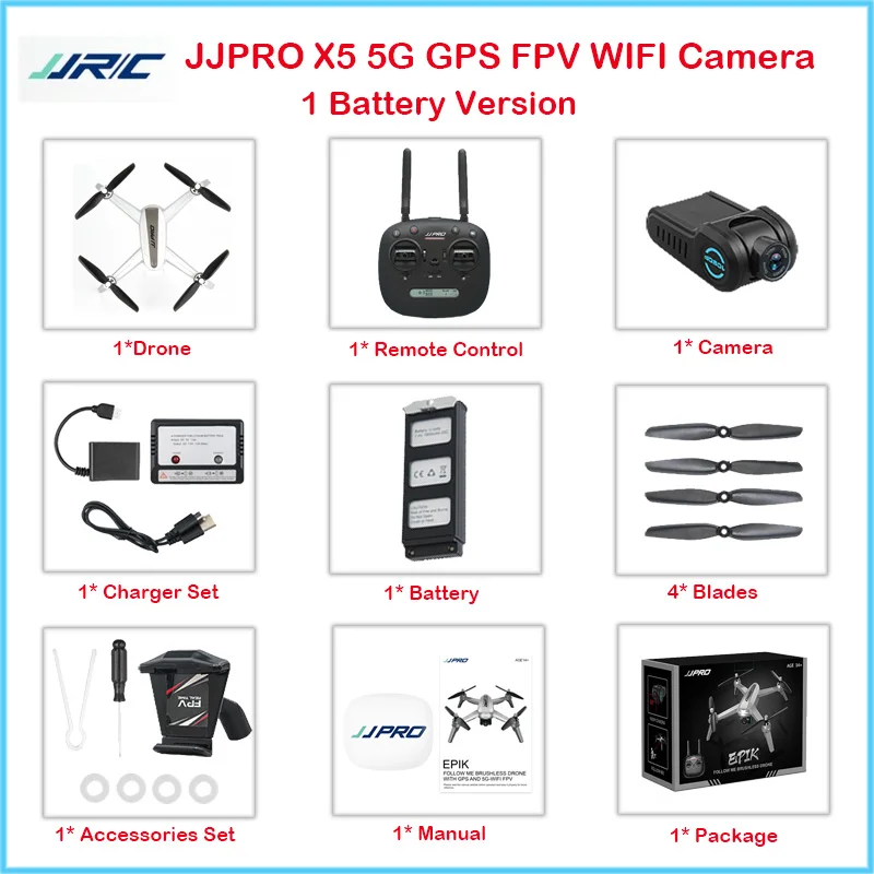 Профессиональные с GPS Дрон jjrc JJPRO X5 с 5G WiFi FPV камера HD бесщеточный Квадрокоптер Следуйте за мной высота удержания RC вертолет - Цвет: JJPRO X5 1Battery