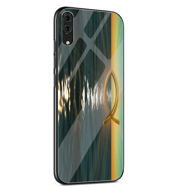 Стеклянный Чехол для мобильного телефона huawei P30 P20 P Smart P10 Y6 7A Y9 Honor 8X9 10 mate 20 Pro Lite с милым логотипом Иисуса христианского рыбы