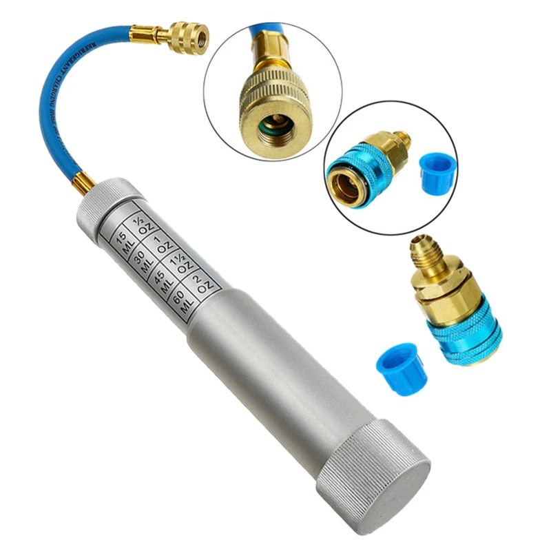 Oil &amp Dye Syringe 1/4 inch Sae R134A 2Oz Manual Oiler Automotive Air Conditioning Coolant Filling Tube Injection Tool |