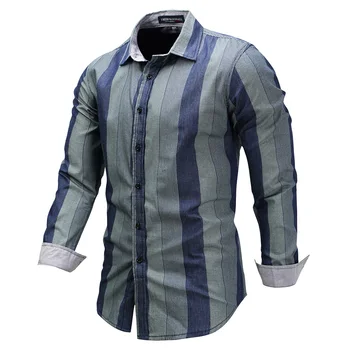 

2017 New Casual Printed Dress Shirt Long Sleeve 100% Cotton Brand Men Shirt Striped Shirt Mens Mens Striped T Shirt