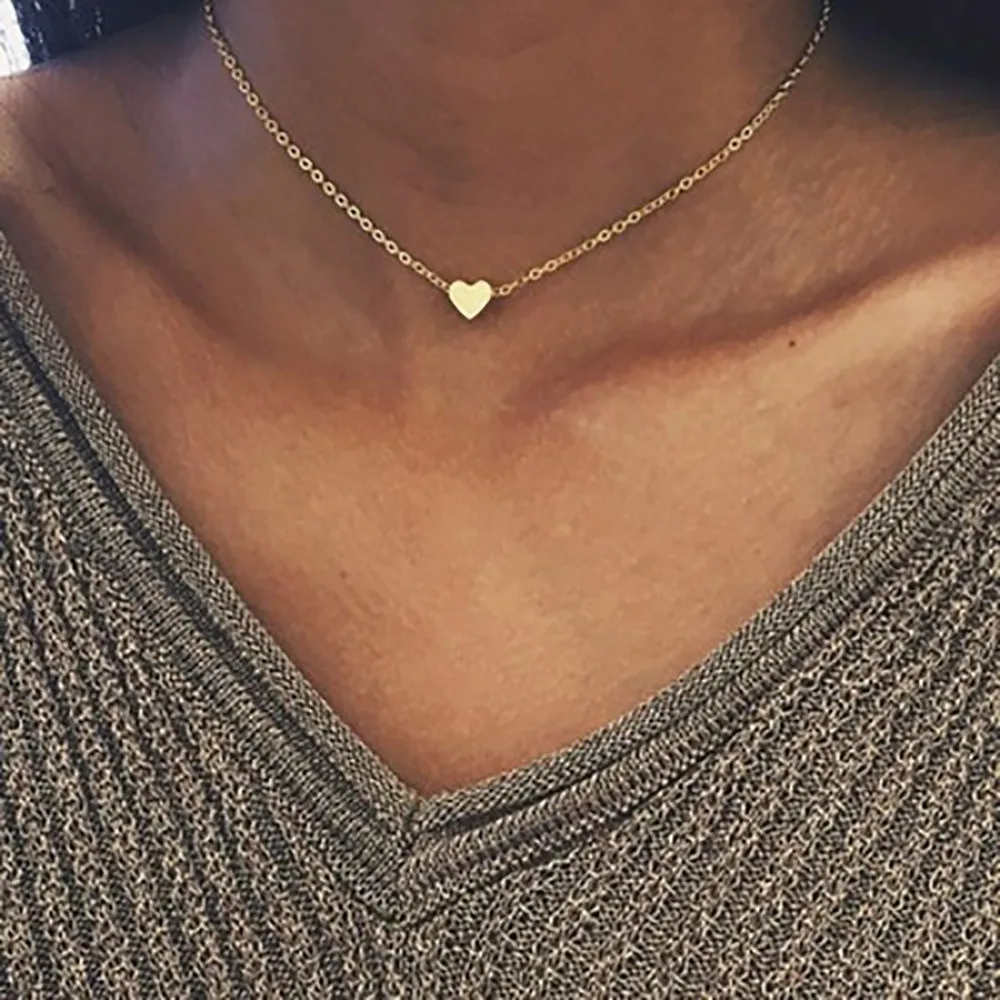 

Casual Tiny Heart Necklace for Women SHORT Chain Heart Shape Pendant Necklace Gift Ethnic Bohemian Choker Necklace Drop Shipping