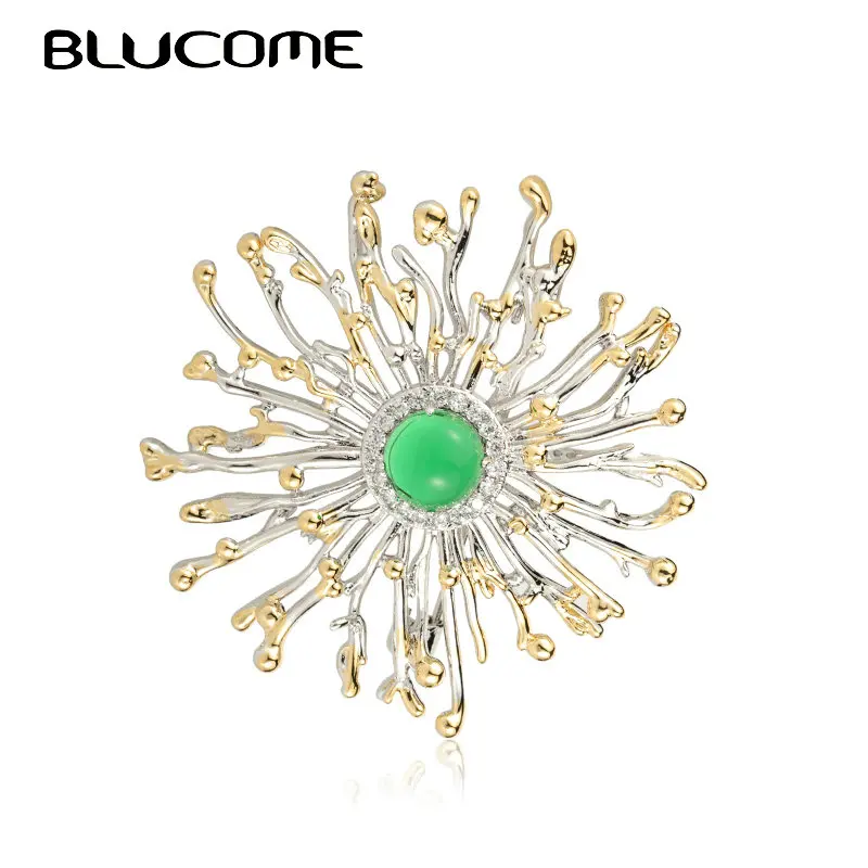

Blucome AAA+ Zircon Coral Flower Brooch Pins For Women Men Exquisite Rhinestone Plant Clothes Accessories Wedding Collar Clip