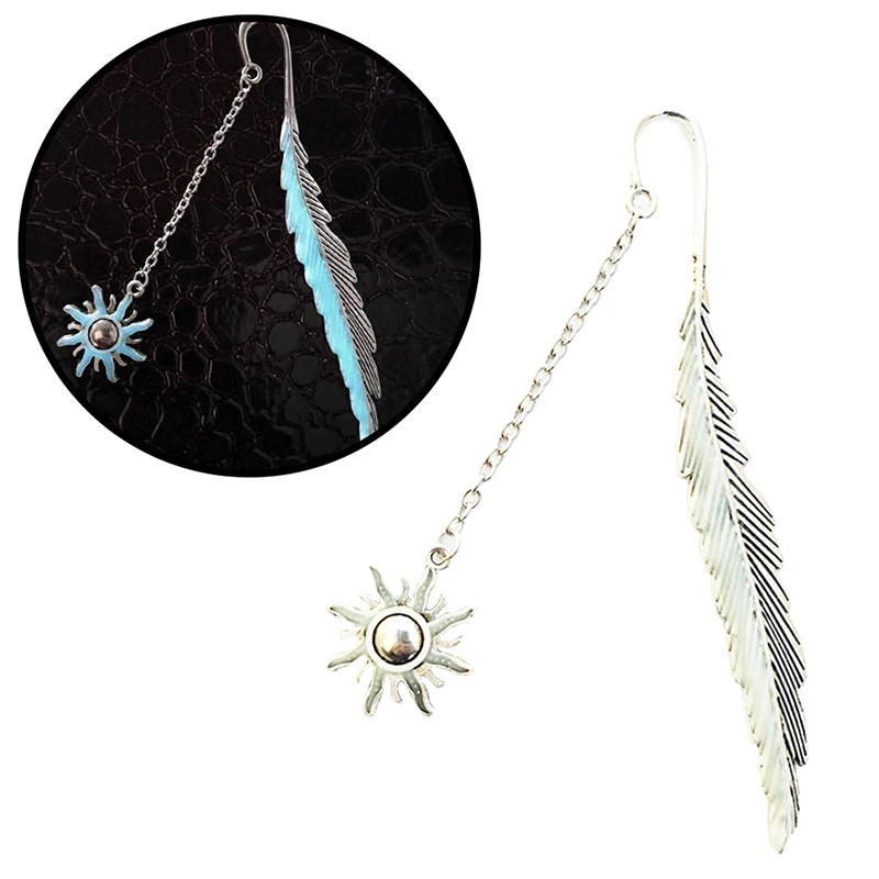 1pc Creative Luminous Sun Bookmark Label Read Maker Feather Bookmark Stationery Copper Bookmarks  Gift