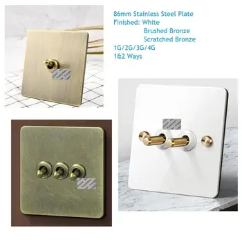 

304 Stainless Steel Antique Brushed Bronze White Scratch Effect Wall Toggle Switch Brass Knob 86MM Retro Vintage