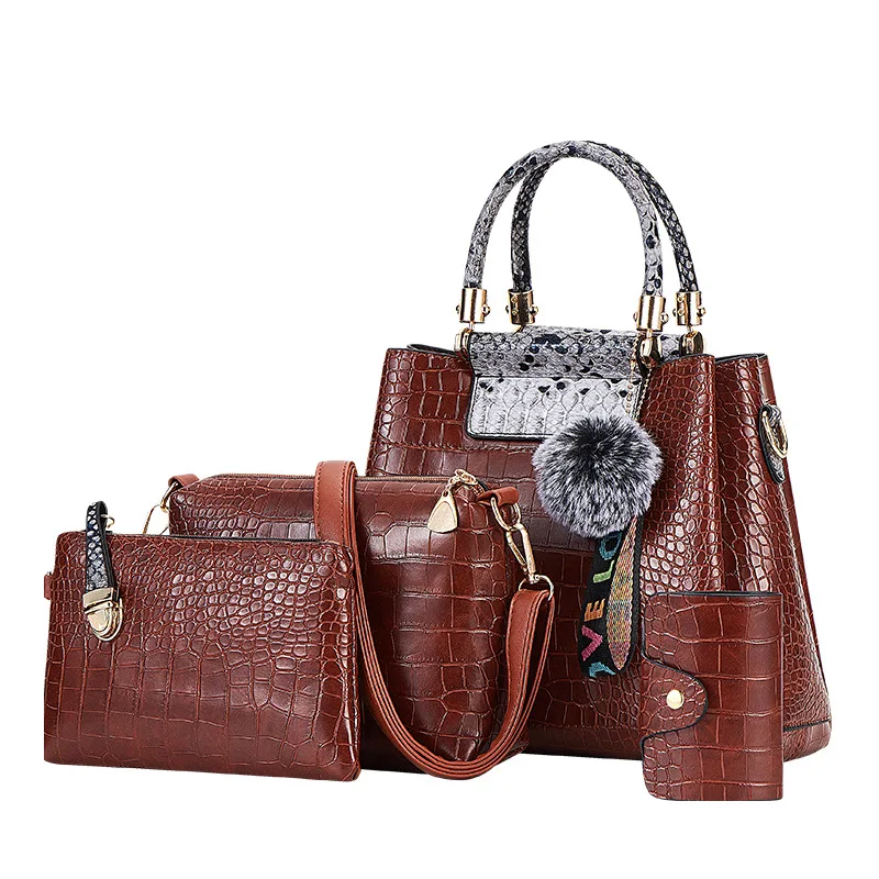 

4 Pcs/set Women Handbags 2019 Messenger Bags For Ladies Fashion Shoulder Bag Lady Alligator PU Leather Casual Female Tote bolsa