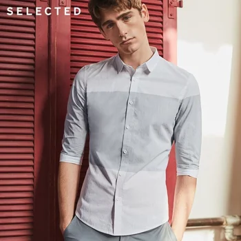 

SELECTED Men's Cotton Stripe Assorted Colors 3/4 Sleeves Slim Business Casual Cropped Shirt S|418231509