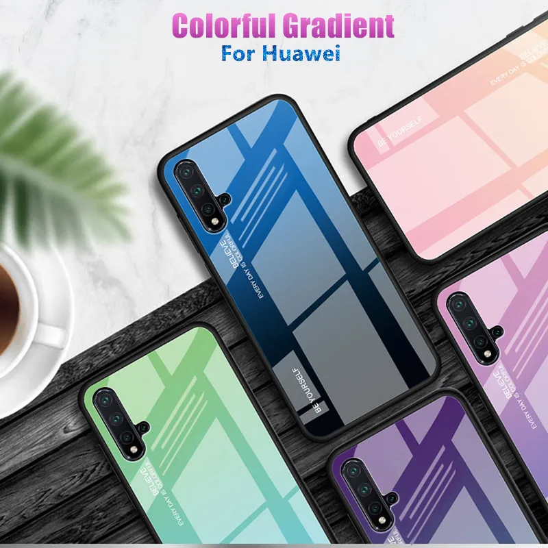 Градиент Стекло чехол для телефона huawei Y9 Y7 Y6 prime 2018 2019 V30 Nova 2i 3e 4e 5i Коврики 10 lite pro