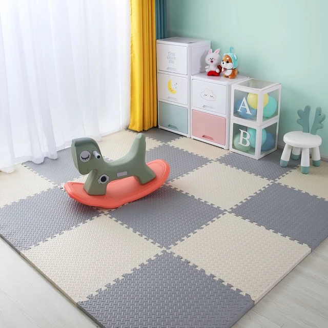Baby Foam Crawling Mat Children EVA Educational Toys Kids Soft Floor Game Mat Chain Fitness Brick Gym Game Carpet 2.5cm Thicknes White grey
