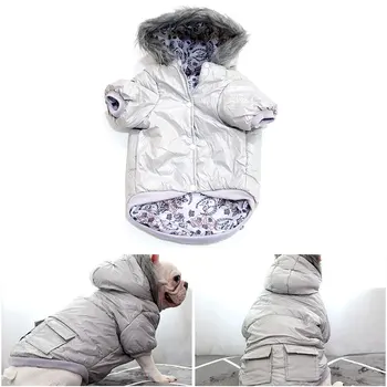 

Warm Waterproof Pet Cotton Coat Jacket With Cap Fur Collar Pet Clothing Coat Anti-Dirty Easy To Clean Pet Winter Cotton Clothes