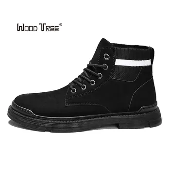 

Woodtree Men Martin Leather shoes High Top Fashion Winter Warm Snow shoes Dr. Motorcycle Ankle Boots Couple Unisex Doc boots