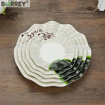 

BORREY 5Pcs Dinner Plates Sets Dishes And Plates Sets Fruit Salad Sushi Plate Lotus Leaf Style Dinner Melamine Plates Tableware