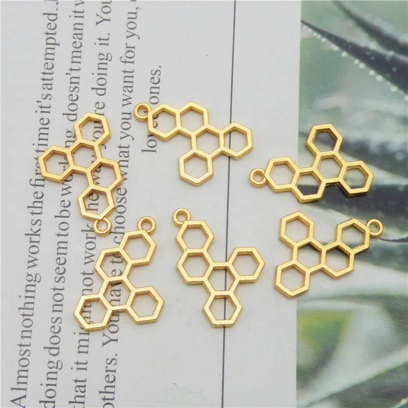 Julie Wang 10PCS Hollow Honeycomb Charms Gold Color Hive Pendants Alloy Necklace Bracelet Jewelry Making Accessory | Украшения и