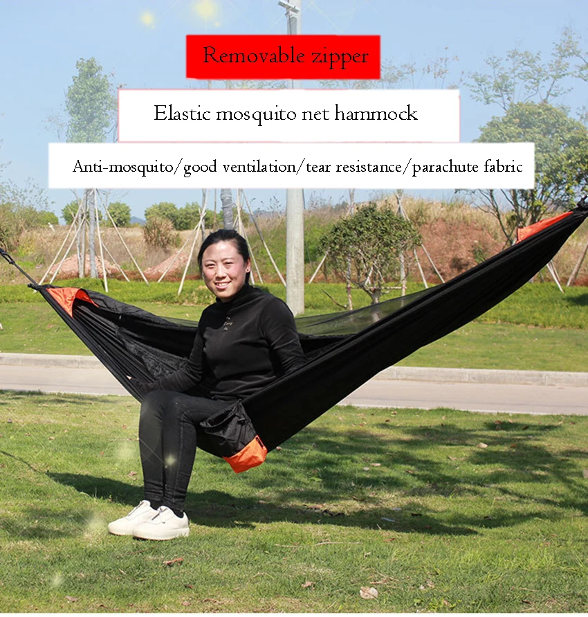 outdoor furniture black Detachable Hammocks Portable Outdoor Camping Hammock With Mosquito Automatic Open Mesh Hammock Anti-mosquito Hanging Bed Swing outdoor furniture discount