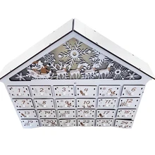 Boże narodzenie drewniany dom kalendarz adwentowy z podświetleniem LED Snowflake renifer scena odliczanie Ornament z dużym wkład do szuflady tanie tanio CN (pochodzenie) WOOD HOUSE 5AC205814 White app 41 5x8 5x33 6cm 16 34x3 35x13 23in