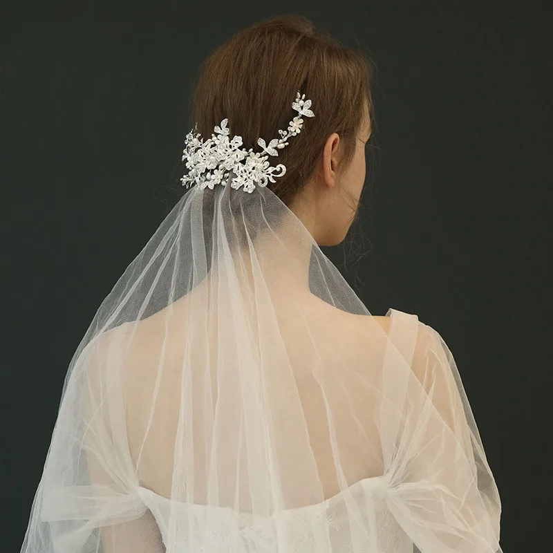 SLBRIDAL ручной работы серебряные прозрачные хрустальные стразы жемчуг свадебные аксессуары для волос; свадебные повязки на голову подружек невесты женские ювелирные изделия
