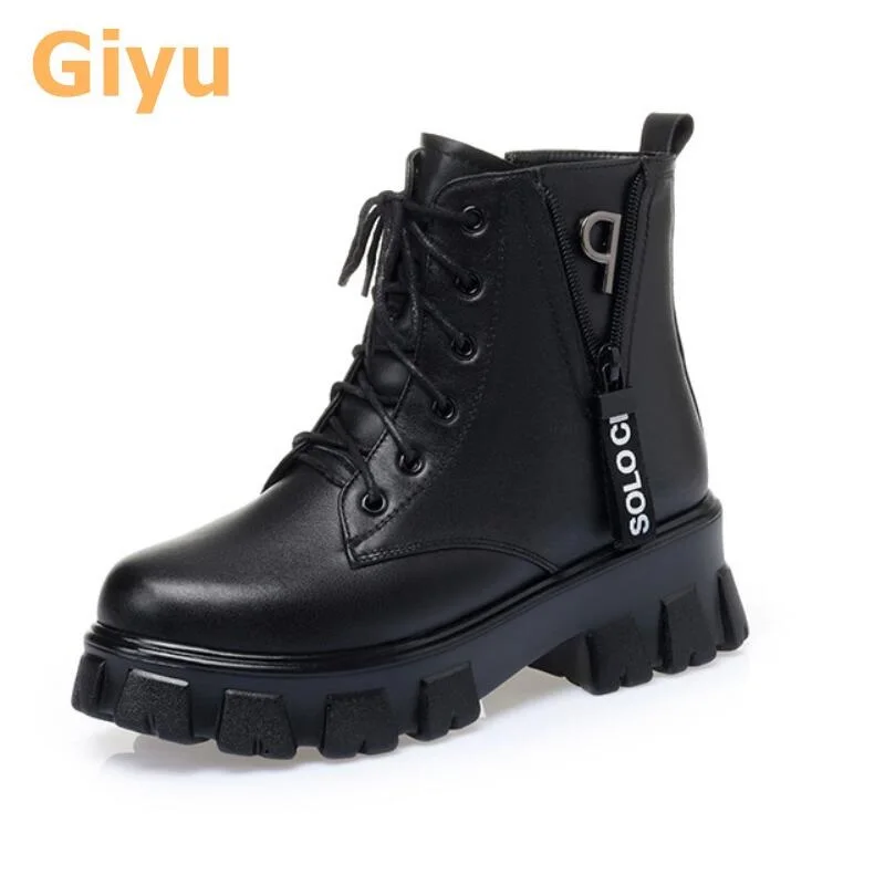 

Genuine Leather Short boots Women's new wool boots All-match Martin boots Platform winter boots 2020 warm snow boots Ankle boots