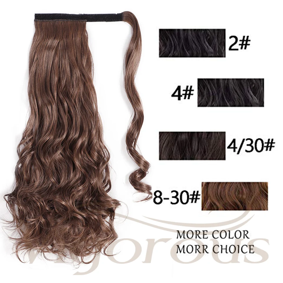 Энергичный черный волнистый конский хвост длиной 22 дюйма синтетические волосы для женщин Шиньон 1 шт клип основы вокруг конского хвоста