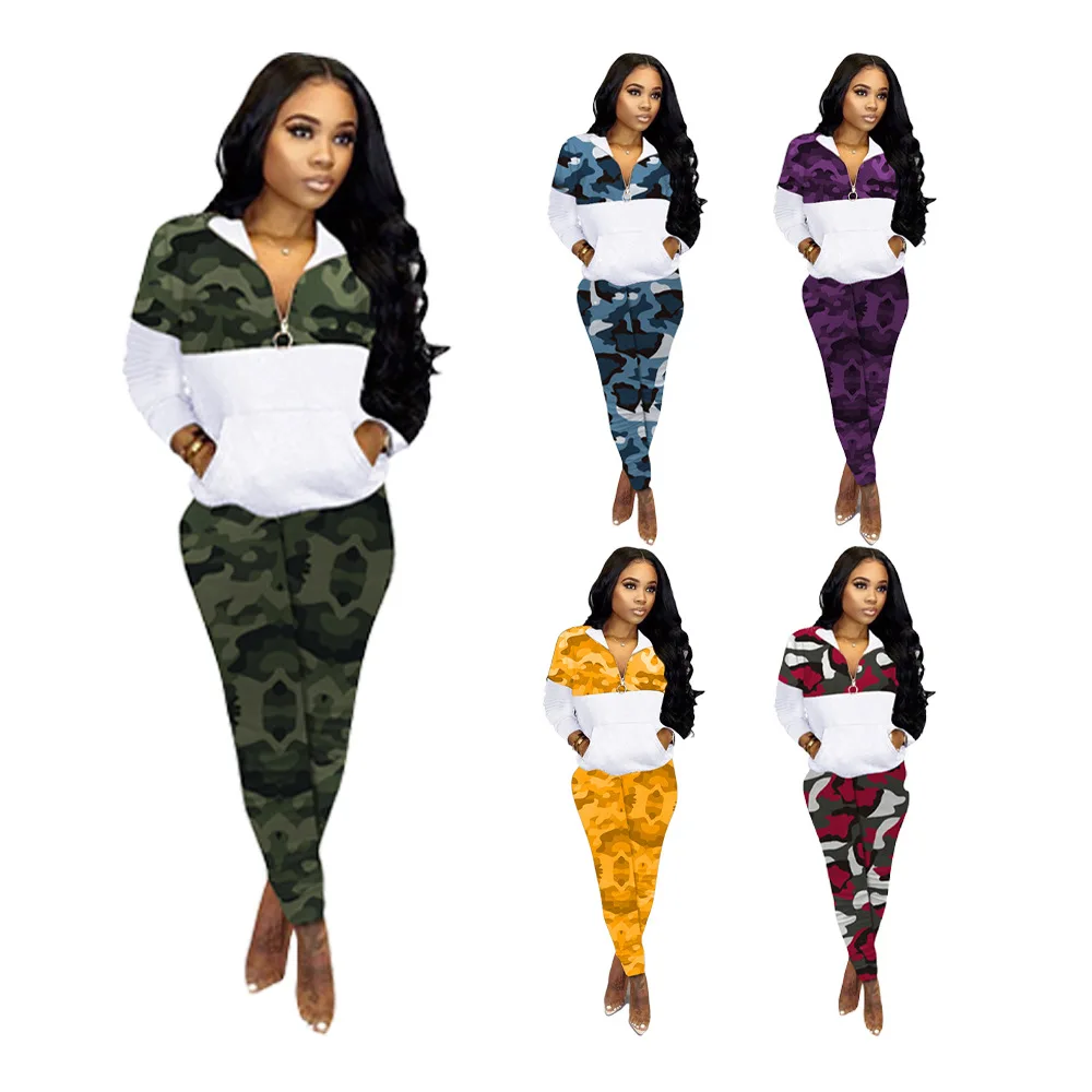 Best Selling Women's New Camouflage Plus Size S-4XL Suits Two-piece Fashion Casual Jogger Outfitting Sports Clothing Wholesale