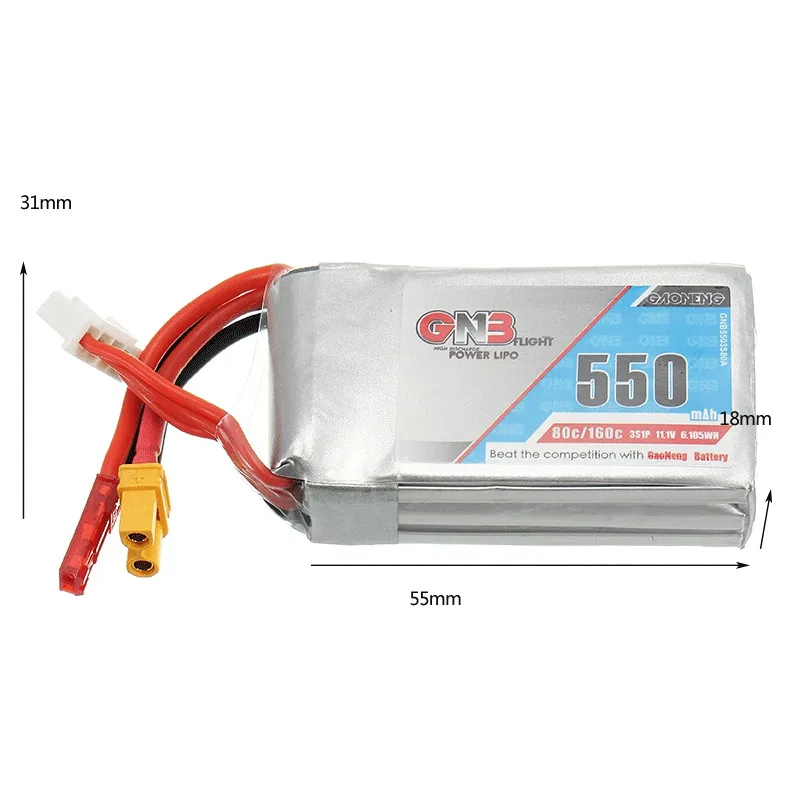 2 шт. Gaoneng GNB 550mAh 11,1 V 80C 3S Lipo батарея JST и XT30 разъем для lizzard95 torent 110 FPV гоночный Дрон RC Квадрокоптер