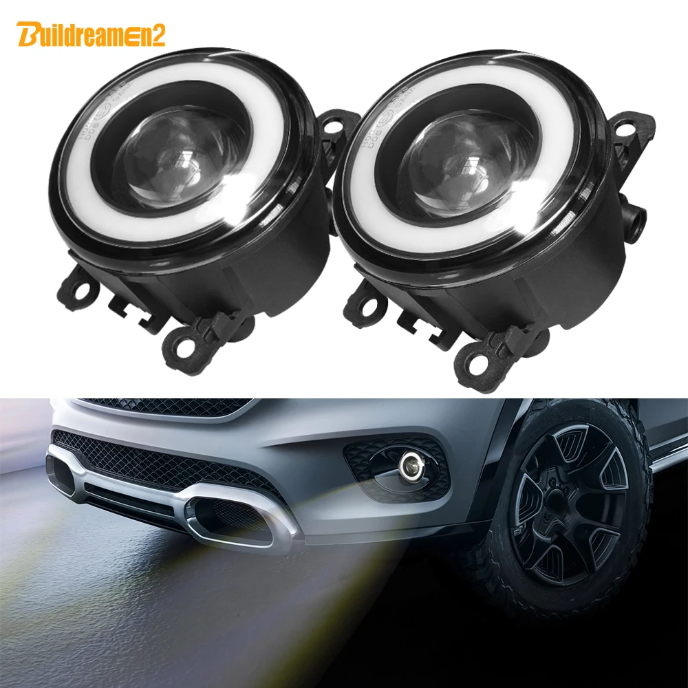 2 Pieces Car Front LED Fog Light with Angel Eye Fog Lamp DRL For