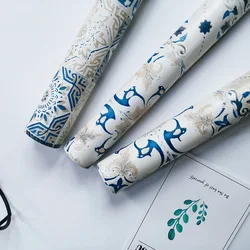 Self-Adhesive Wallpaper Kitchen Oil-Proof Bathroom Bedroom Wall Stickers Balcony PVC Imitation Tile Pattern Wallpaper Blue