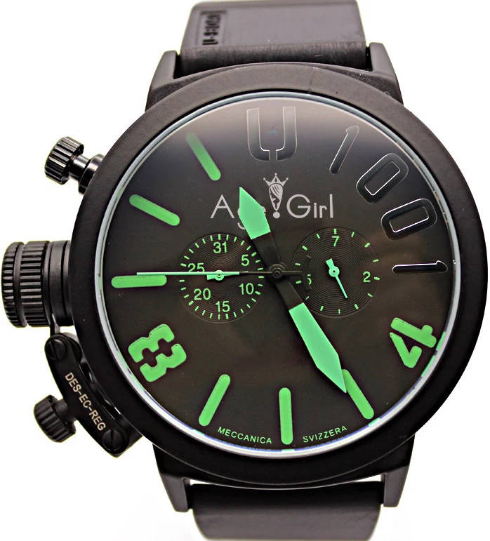 Мужские новые роскошные брендовые автоматические механические U серебряный черный резиновый ремешок из нержавеющей стали с левым крюком, большие 50 мм водонепроницаемые часы - Цвет: Black Green