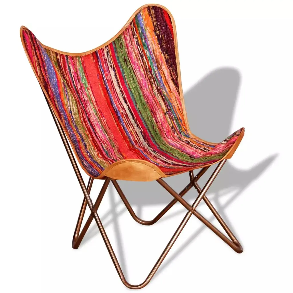 

vidaXL Silla de mariposa de tela chindi Multicolor