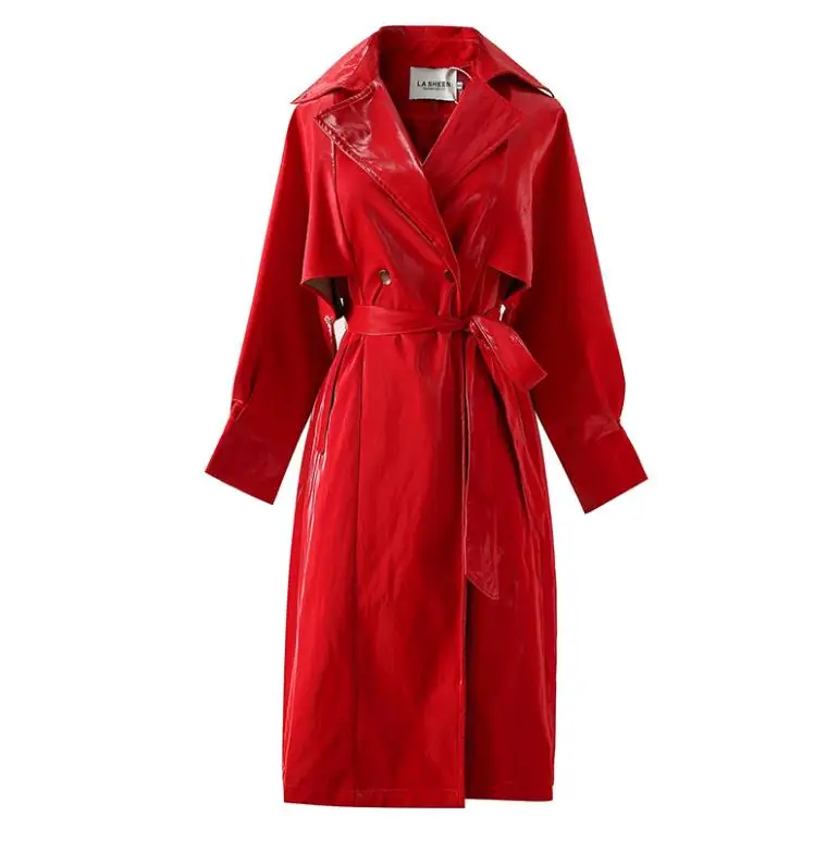 red glossy leather Модная красная Яркая блестящая ветровка из лакированной кожи женская Европейская Новинка bf ветрозащитные куртки из лакированной кожи F35 - Цвет: red glossy leather
