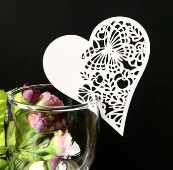 

100pcs/lot love Heart Butterfly Table Name Place Escort Cup Card Wine Glass Cards Paper Laser Cut Party Decorations