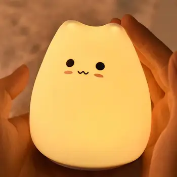 

Mini Cute Cartoon Cat Shaped Pat Light Lamp Soft Silicone Nightlight for Kids Room Decor